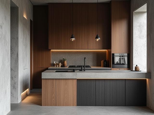 Modernt kök med en snygg materialmix av trä och sten i Malmö.