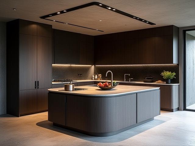 Kök med specialdesignad köksö och integrerade vitvaror i Göteborg.